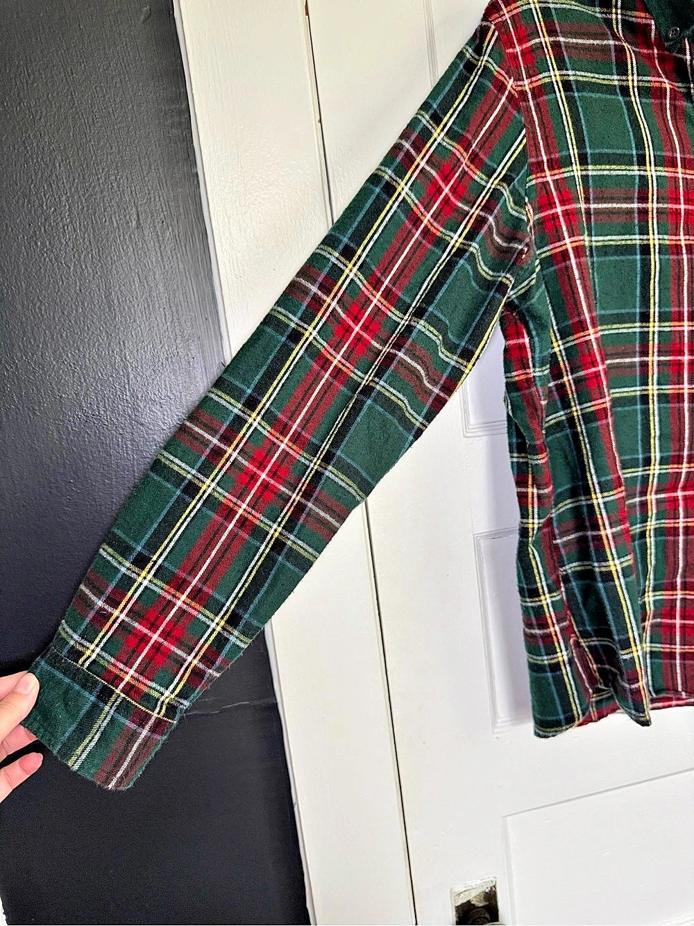 L.L.Bean Men's Scotch Plaid Cotton Flannel Shirt Tartan Green & Red Size Medium - Picture 8 of 15